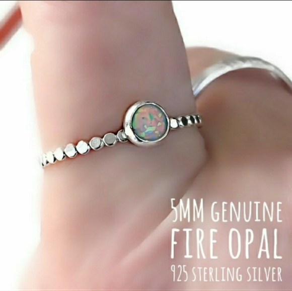 Moodtherapy Jewelry - ☮️HP☮Beaded 925 Sterling Silver 5mm Fire Opal Ring